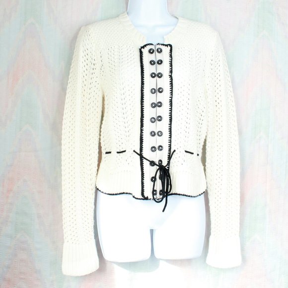 Sweaters - The Limited Cream & Black Knitted Cardigan Small